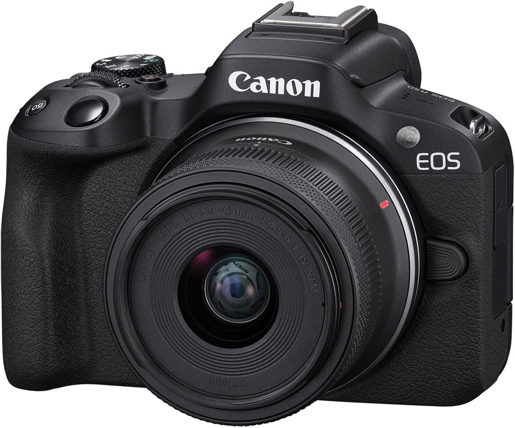 Canon EOS R50 Mirrorless Camera with RF-S 18-45mm f/4.5-6.3 is STM Lens + 64 GB Memory + Extra Battery + Camera Case + Tripod + More (19pc Bundle) (Renewed)