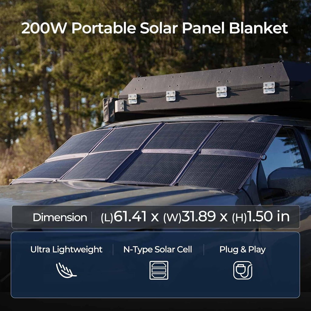 RENOGY REGO 200 Watt Portable Solar Panel, Renogy Solar Blanket N-Type Foldable Solar Panel, 25% High Efficiency, Lightweight Solar Panels Charger for Camping, RV, Marine, SUV, Off Grid Applications