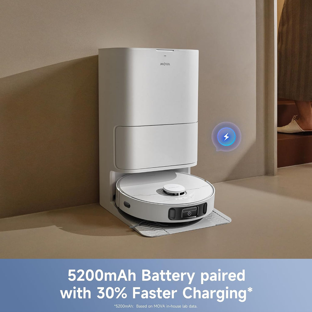 Mova E40 Ultra Robot Vacuum and Mop, 19,000Pa Suction, Extenable & Liftable Mop, All-in-One Station, Auto-Empty, Auto Washing & Hot Air Drying, 360°Obstacle Avoidance, App & Voice Control