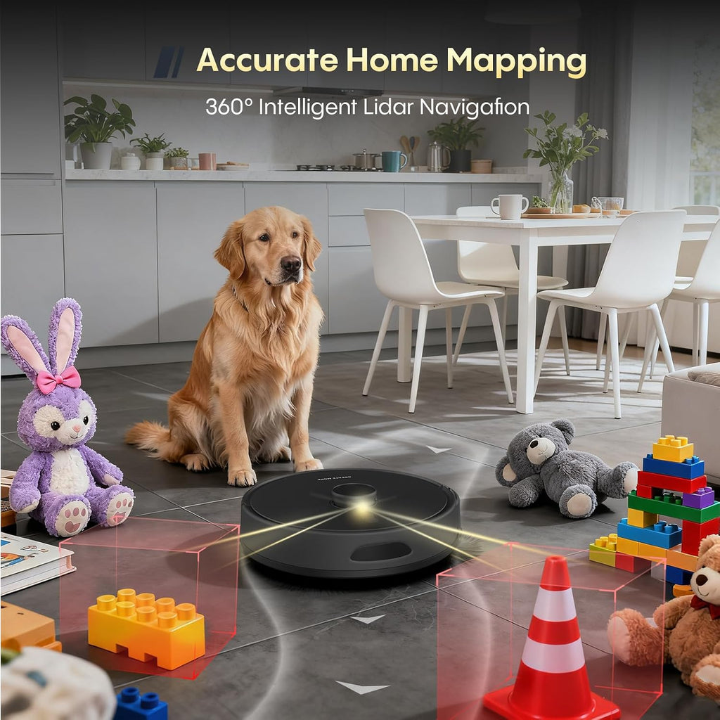 Self-Emptying Robot Vacuum and Mop, 6000Pa Powerful Suction, 90-Day Hands-Free,LiDAR Navigation, Smart Mapping, App & Alexa Control, Robotic Vacuum for Pet Hair, Carpets and Hard Floors
