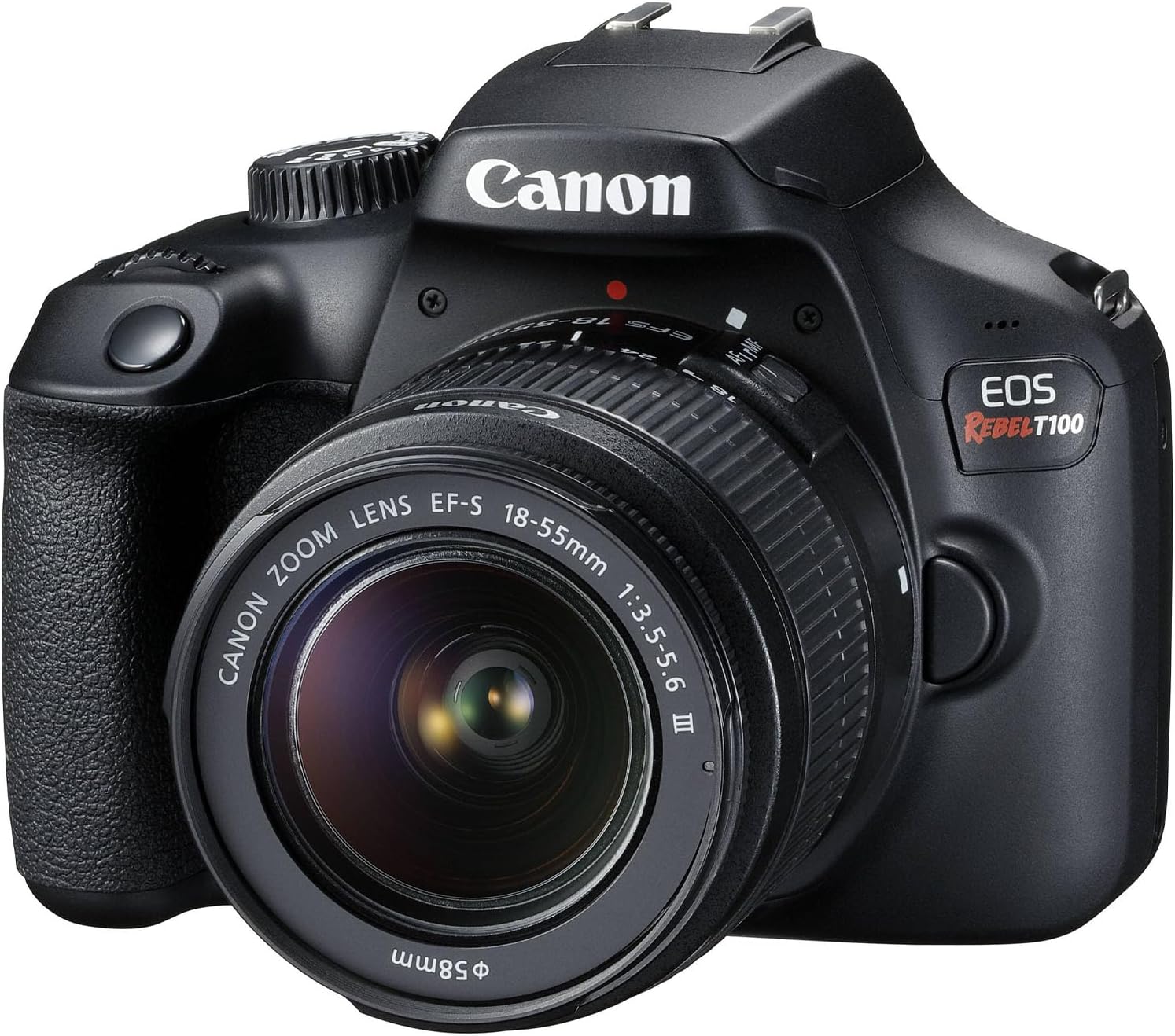 Canon EOS Rebel T100 DSLR Camera w/Canon EF-S 18-55mm F/3.5-5.6 DC III Zoom Lens + Extra Battery + Case + 64GB Memory (20pc Bundle) (Renewed)