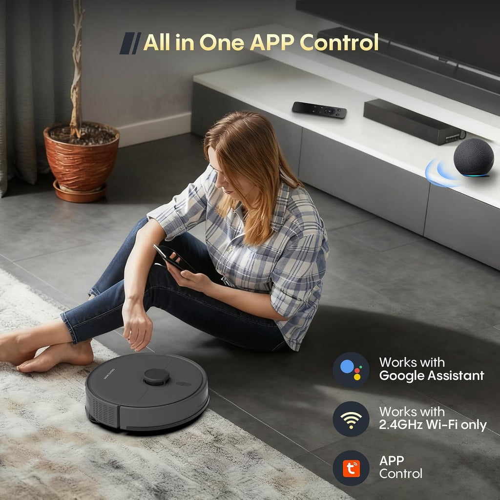 Self-Emptying Robot Vacuum and Mop, 6000Pa Powerful Suction, 90-Day Hands-Free,LiDAR Navigation, Smart Mapping, App & Alexa Control, Robotic Vacuum for Pet Hair, Carpets and Hard Floors