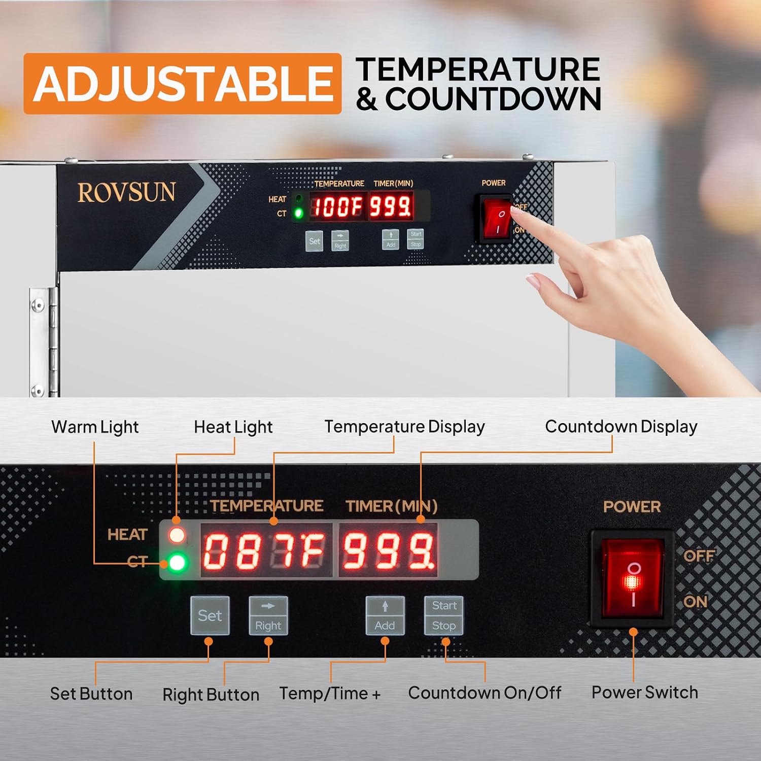 ROVSUN Hot Holding Cabinet Pizza Warmer w/Removable Shelves Water Tray, Pretzel Warmer Hot Box Food Warmer Commercial Electric Food Warmer Countertop for Catering Buffet Restaurant, 110V 800W