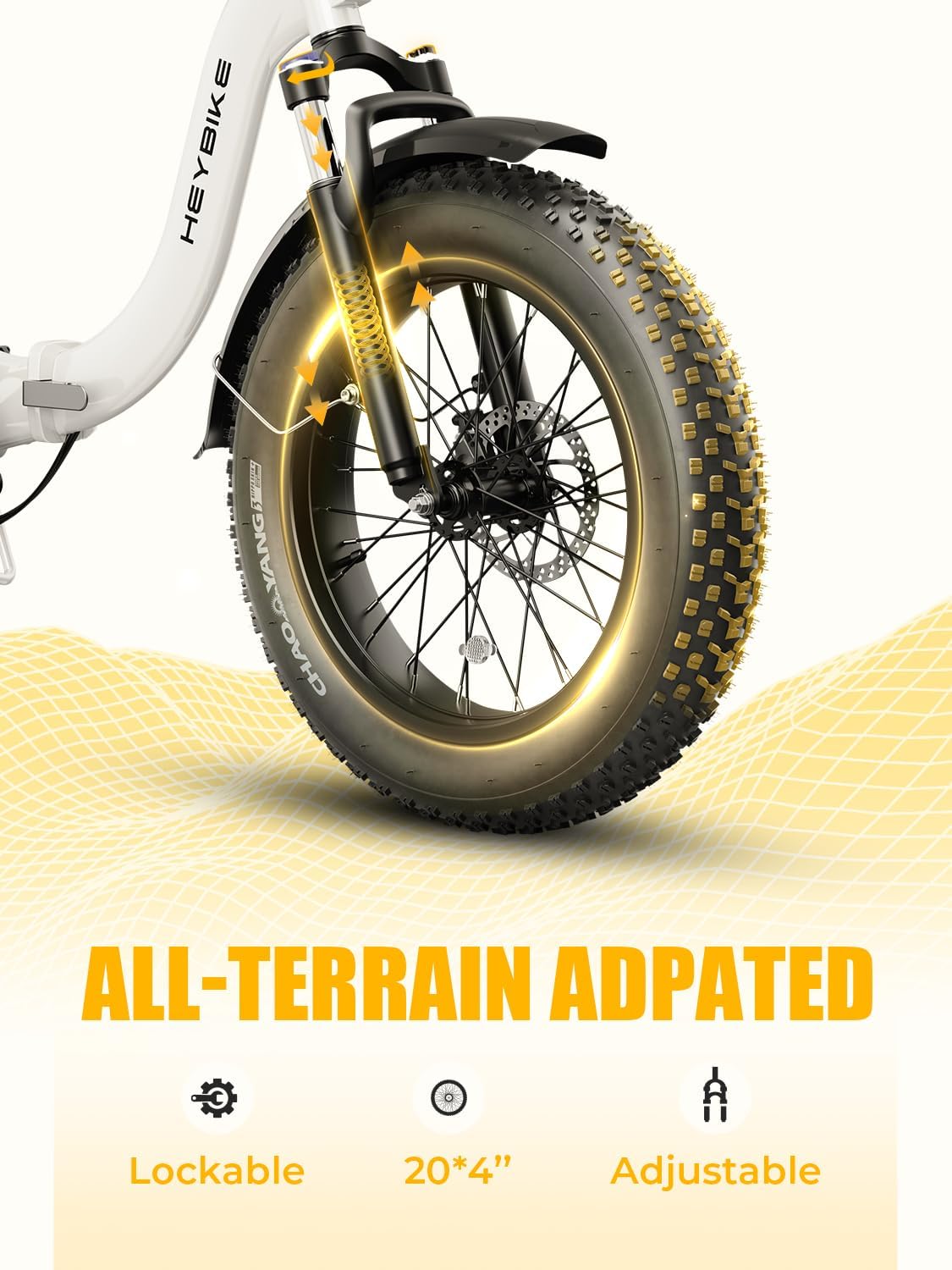 Heybike Ranger 2.0 Foldable Electric Bike for Adults, 20'*4 Fat Tire Ebike with 1400W Peak Motor, 28 MPH Max Speed, 600Wh Removable Battery, Up to 65 Miles Range, Front Suspension Step-Thru E Bike