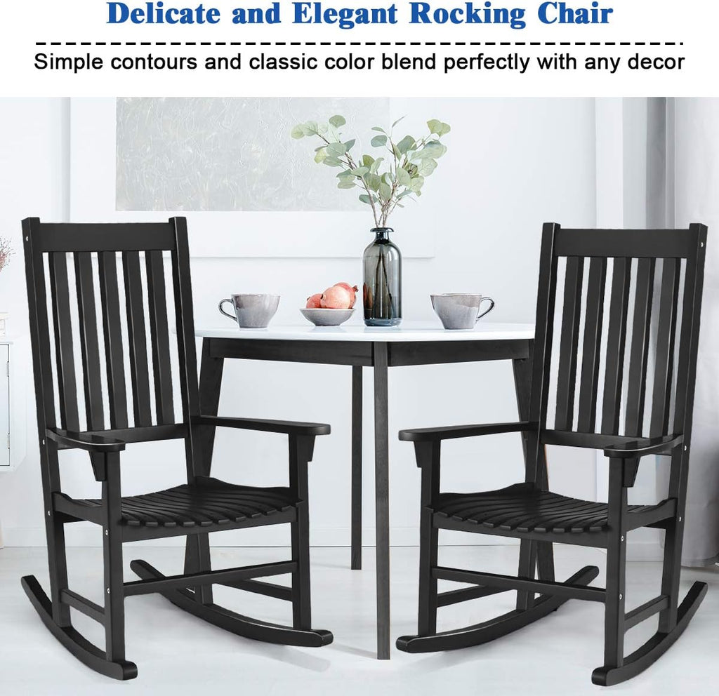 Giantex Rocking Chair Acacia Wood Frame Outdoor& Indoor for Garden, Lawn, Balcony, Backyard and Patio Porch Rocker (1, Black)