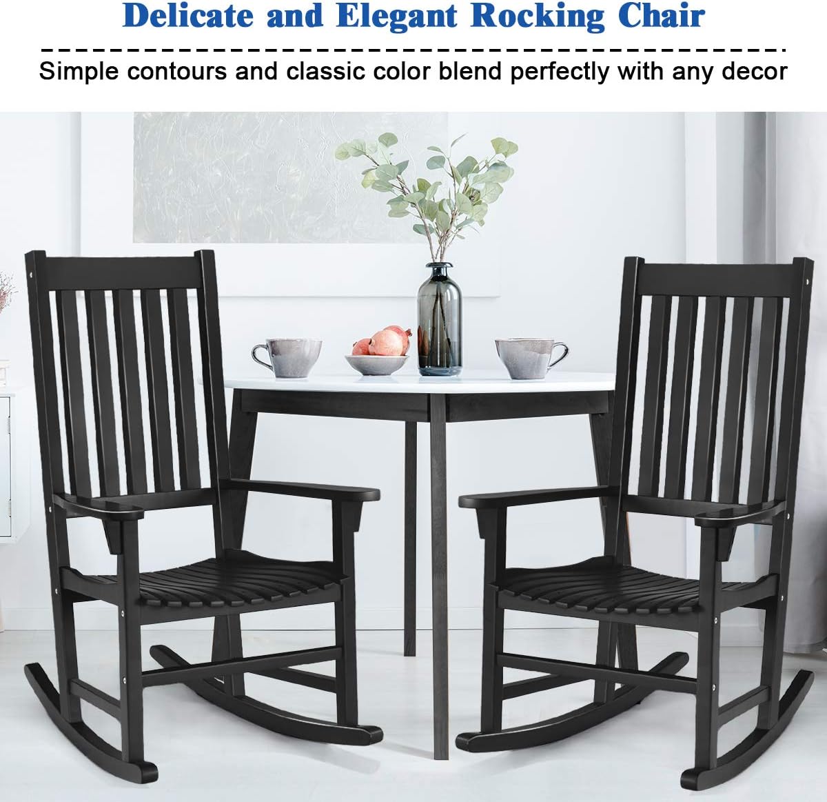 Giantex Rocking Chair Acacia Wood Frame Outdoor& Indoor for Garden, Lawn, Balcony, Backyard and Patio Porch Rocker (1, Black)