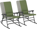 Outsunny Folding Outdoor Rocking Chairs Set of 2, Oversized Outdoor Rocking Camping Chair with 400 lbs. Capacity, Wide Seat, Padded High Back for Patio, Porch, Garden, Dark Green