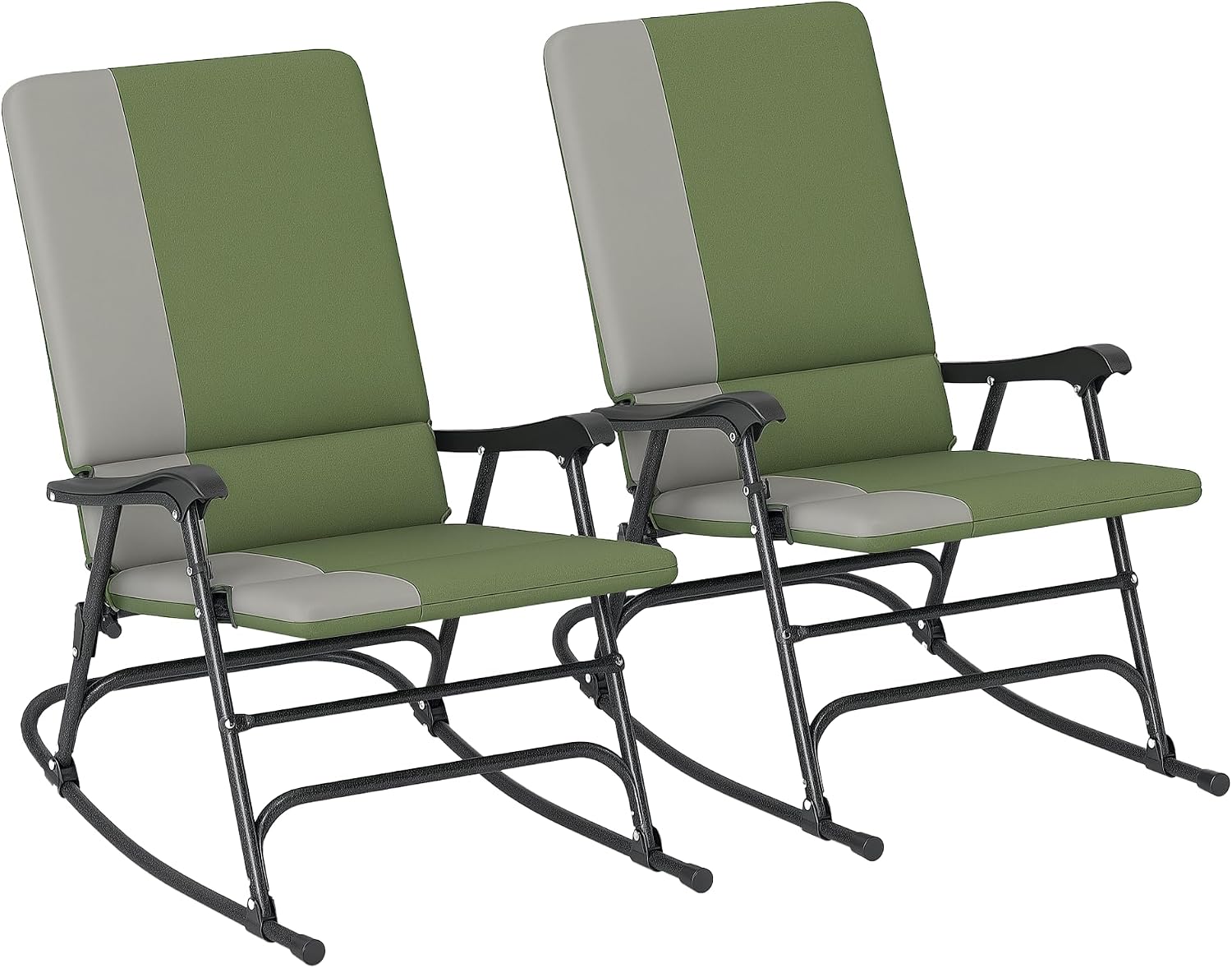 Outsunny Folding Outdoor Rocking Chairs Set of 2, Oversized Outdoor Rocking Camping Chair with 400 lbs. Capacity, Wide Seat, Padded High Back for Patio, Porch, Garden, Dark Green