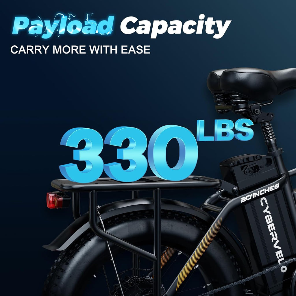 YorkE 1000W Folding Electric Bike, 48V 20AH Large Removable Battery E Bike, 30+MPH, 80 Miles Max Range, 20' Fat Tire Electric Bike for Adults, Adult Electric Bicycles for Commute, 7-Speed