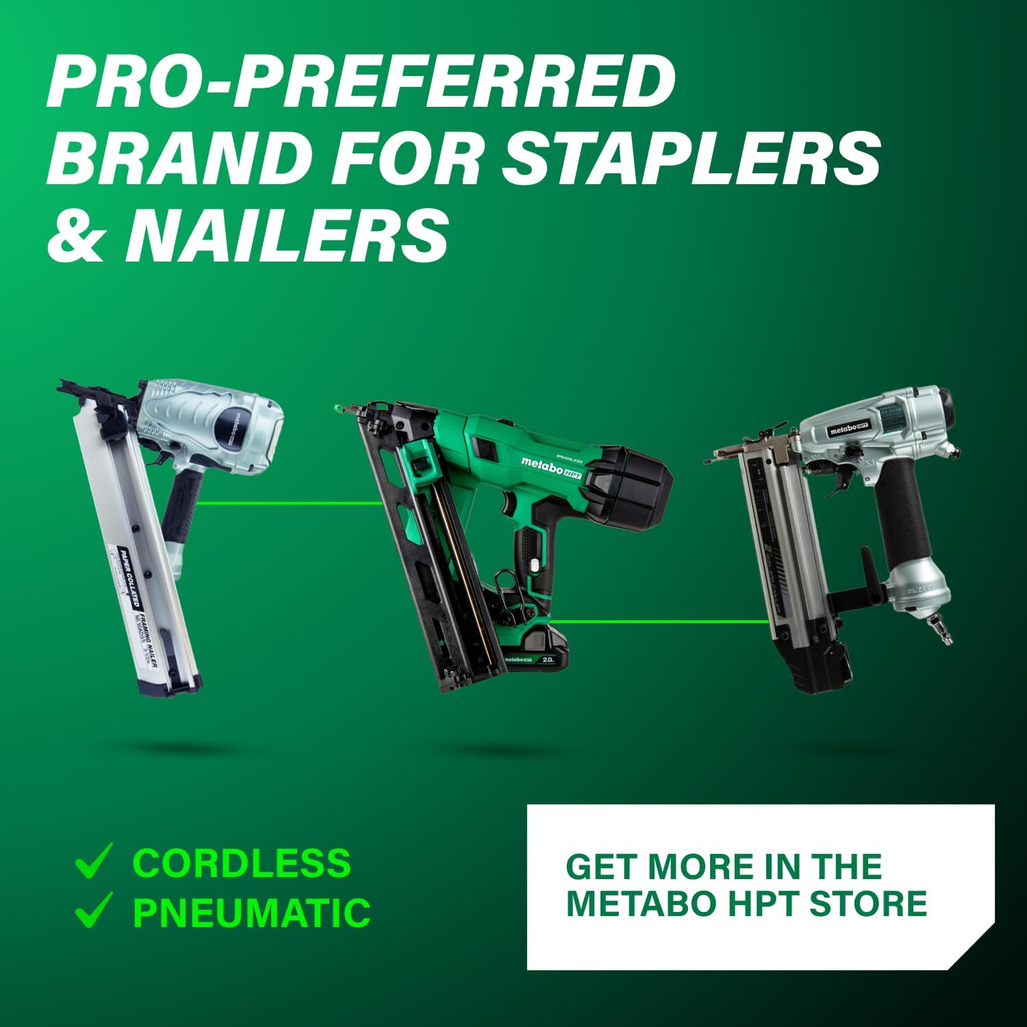 Metabo HPT 18V MultiVolt Brushless Pro 15-GA Angled Finish Nailer Kit, 15 Gauge Finish Nailer, Power Tool with 2.0Ah Lithium Ion Battery, 1-1/4' to 2-1/2' Nails, Powerful Brushless Motor, NT1865DAA