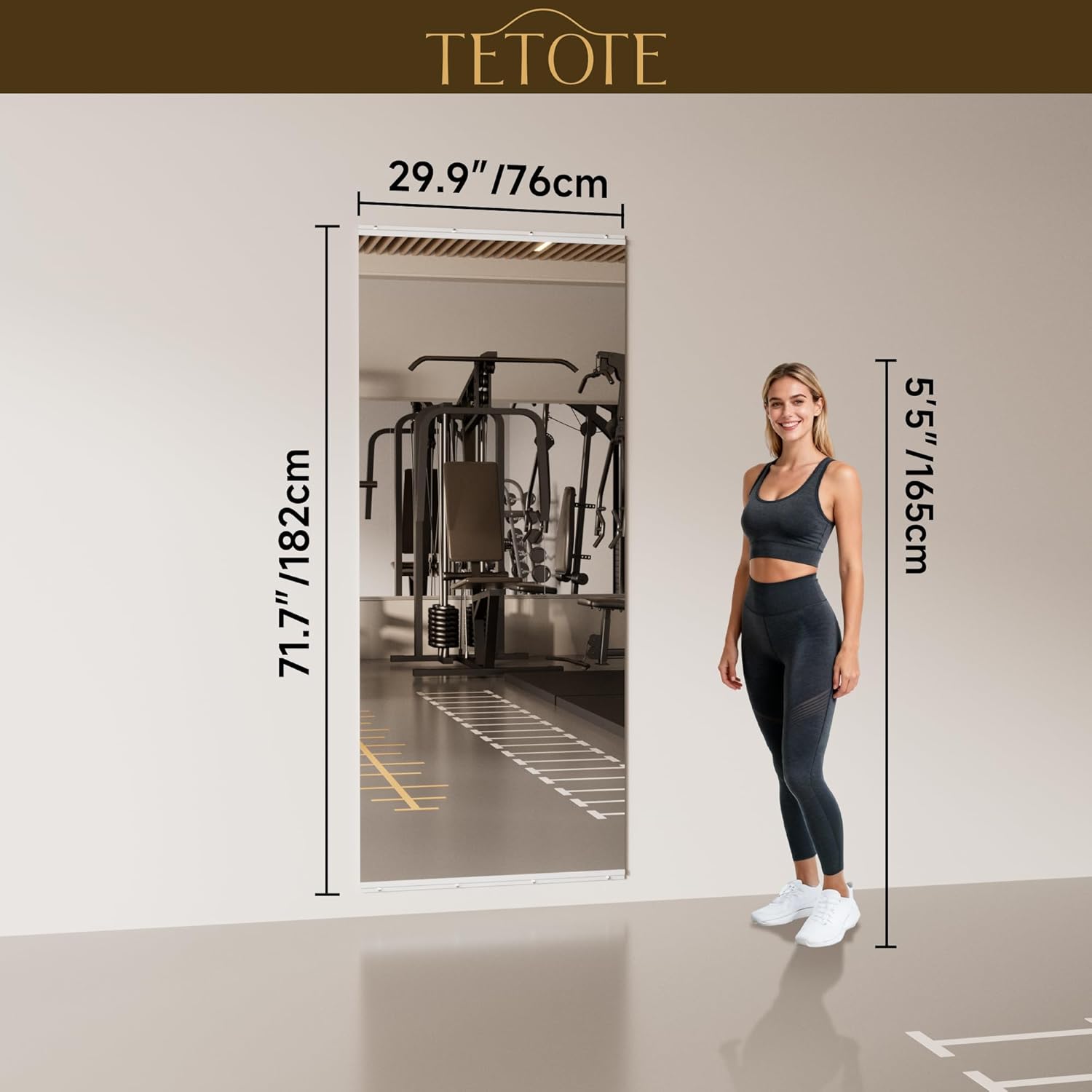 TETOTE Gym Workout Mirrors for Home Gym 72' x 30' - 1PC Large Tempered Glass Exercise Fitness Mirror Wall Mounted, Frameless Full Length Mirror for Garage, Dance Studio, Yoga, Living Room