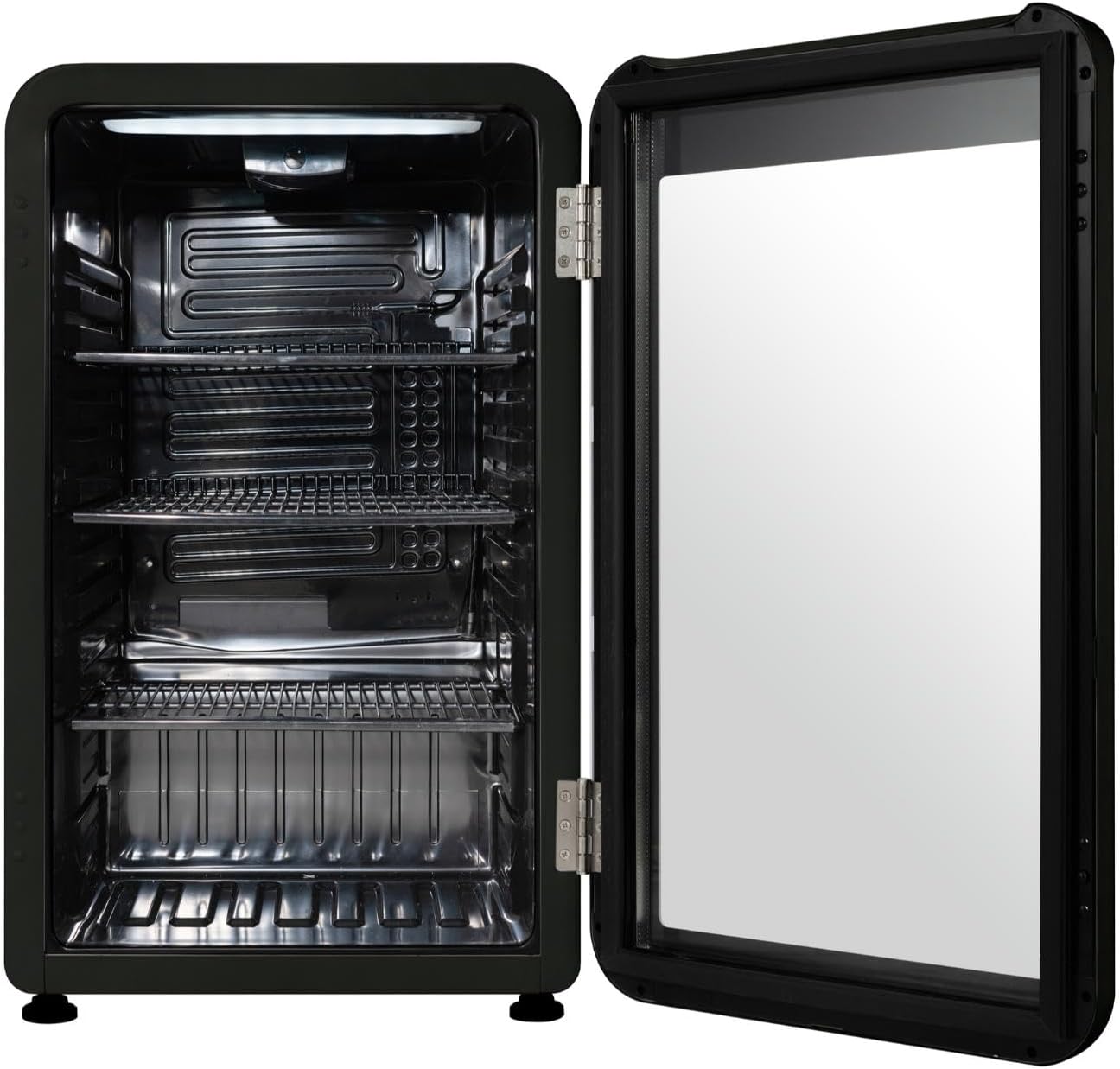 Frigidaire Retro Compact Refrigerator with Glass Door, 3.2 cu ft Countertop Fridge, Rounded Corners, Premium, for Office, Bedroom, Dorm Room, Cabin