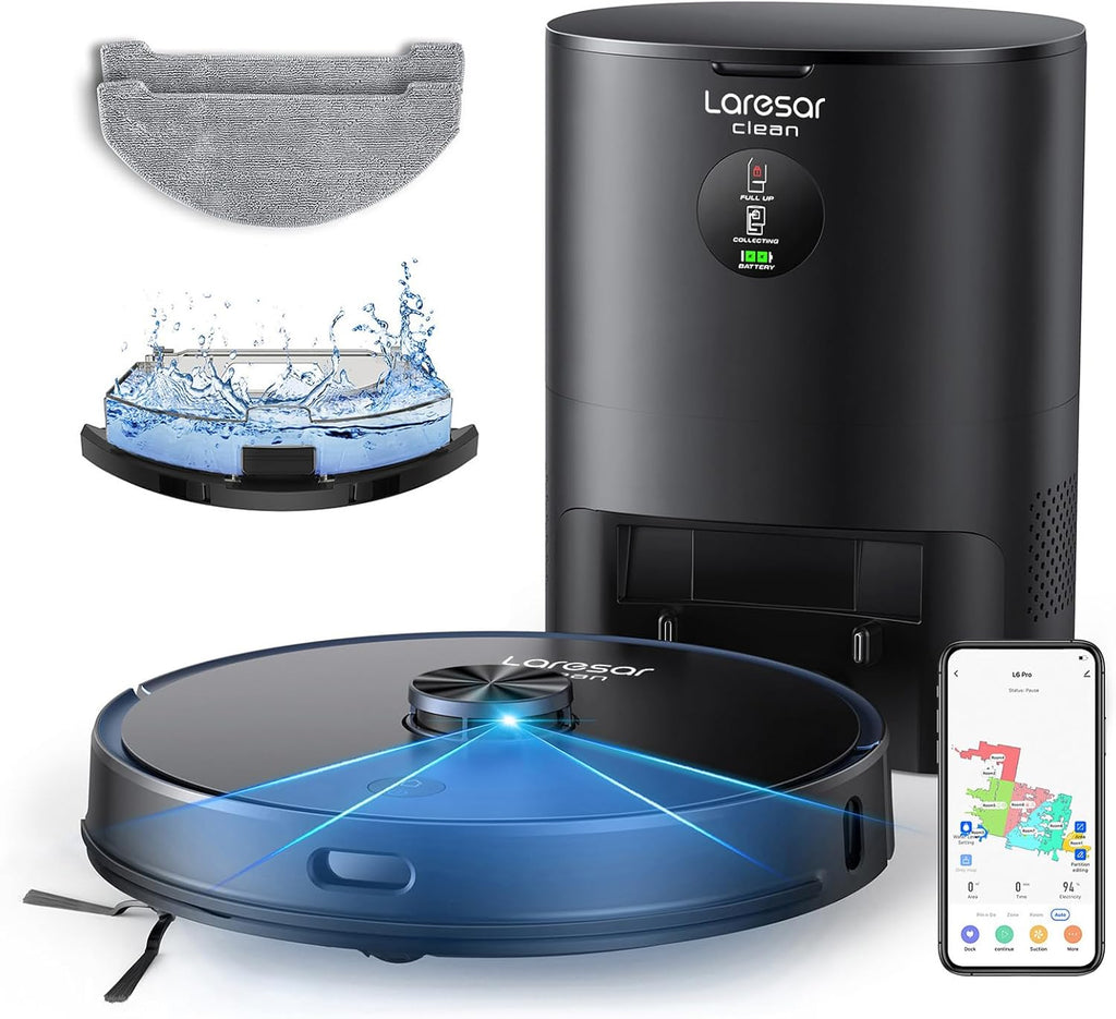 Laresar Clean Robot Vacuum and Mop Combo, 3500Pa Robotic Vacuum with 3.5L Self Emptying Station, 250 mins Runtime, LIDAR Navigation, WiFi/APP/Alexa Control, Ideal for Pet Hair, Carpet and Hard Floor