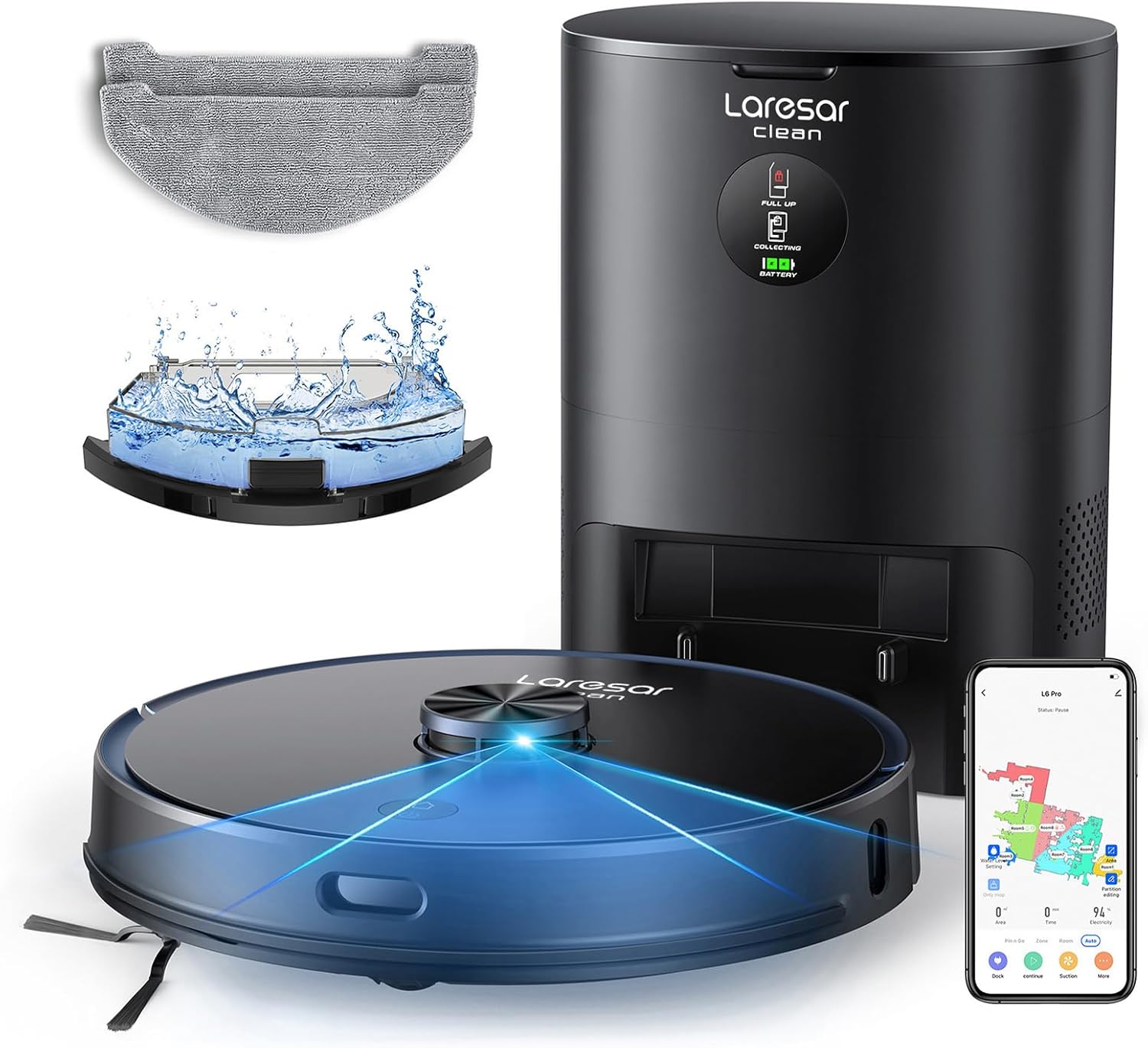 Laresar Clean Robot Vacuum and Mop Combo, 3500Pa Robotic Vacuum with 3.5L Self Emptying Station, 250 mins Runtime, LIDAR Navigation, WiFi/APP/Alexa Control, Ideal for Pet Hair, Carpet and Hard Floor