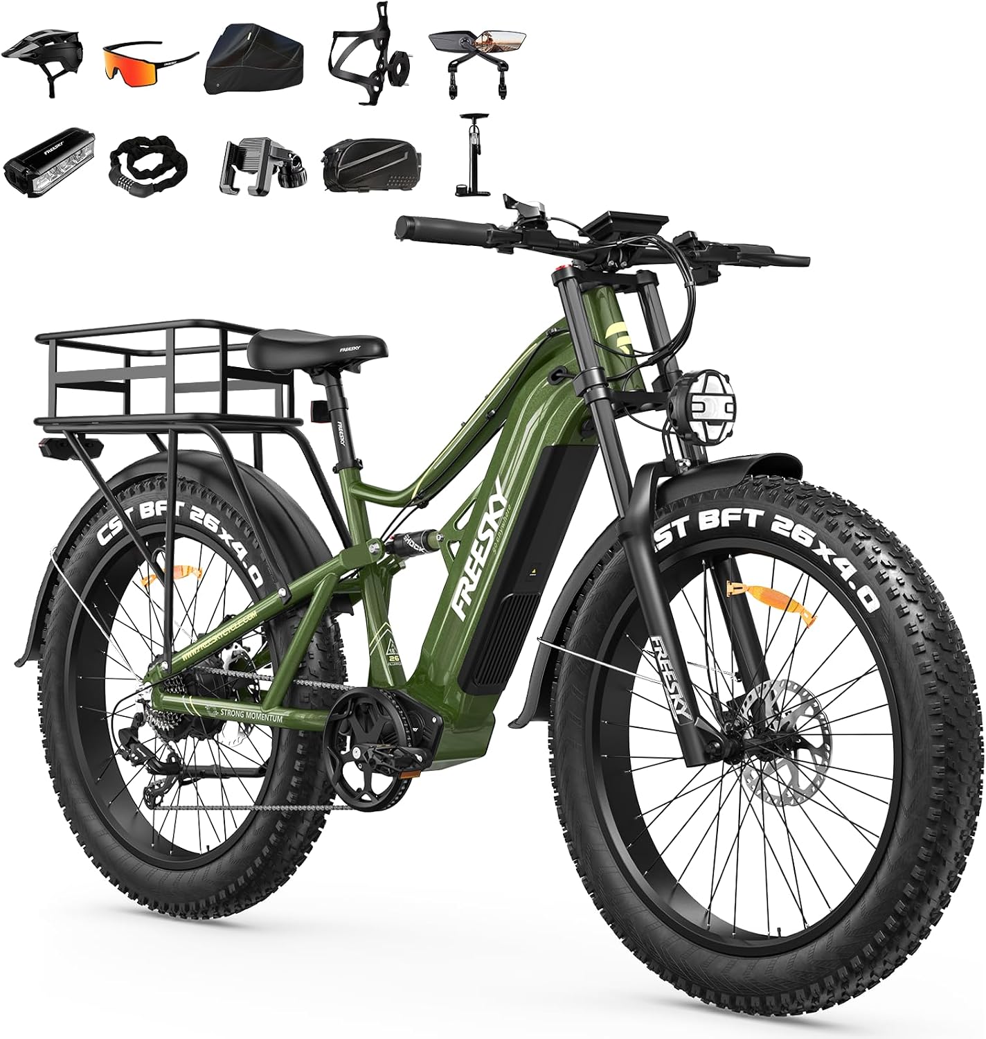 FREESKY 3500W BAFANG Motor Electric Bike for Adults, 48V 35Ah Samsung Cells Battery Ebike 140 Miles, 38+MPH, 26' Fat Tire Dirt All-Terrain Mountain E Bike, Full Suspension, UL 2849 Certified by TÜV