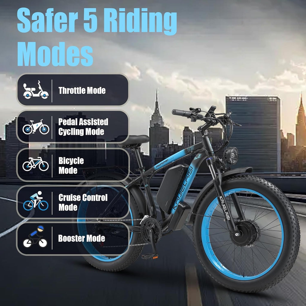 AWD Electric Bike for Adults, Peak 4000W Power 26' Fat Tire Ebike, Dual Motor Electric Bicycles, 48V 22.4AH Removable Battery Fast Dual Hydraulic Brakes 21-Speed Electric Mountain Bike