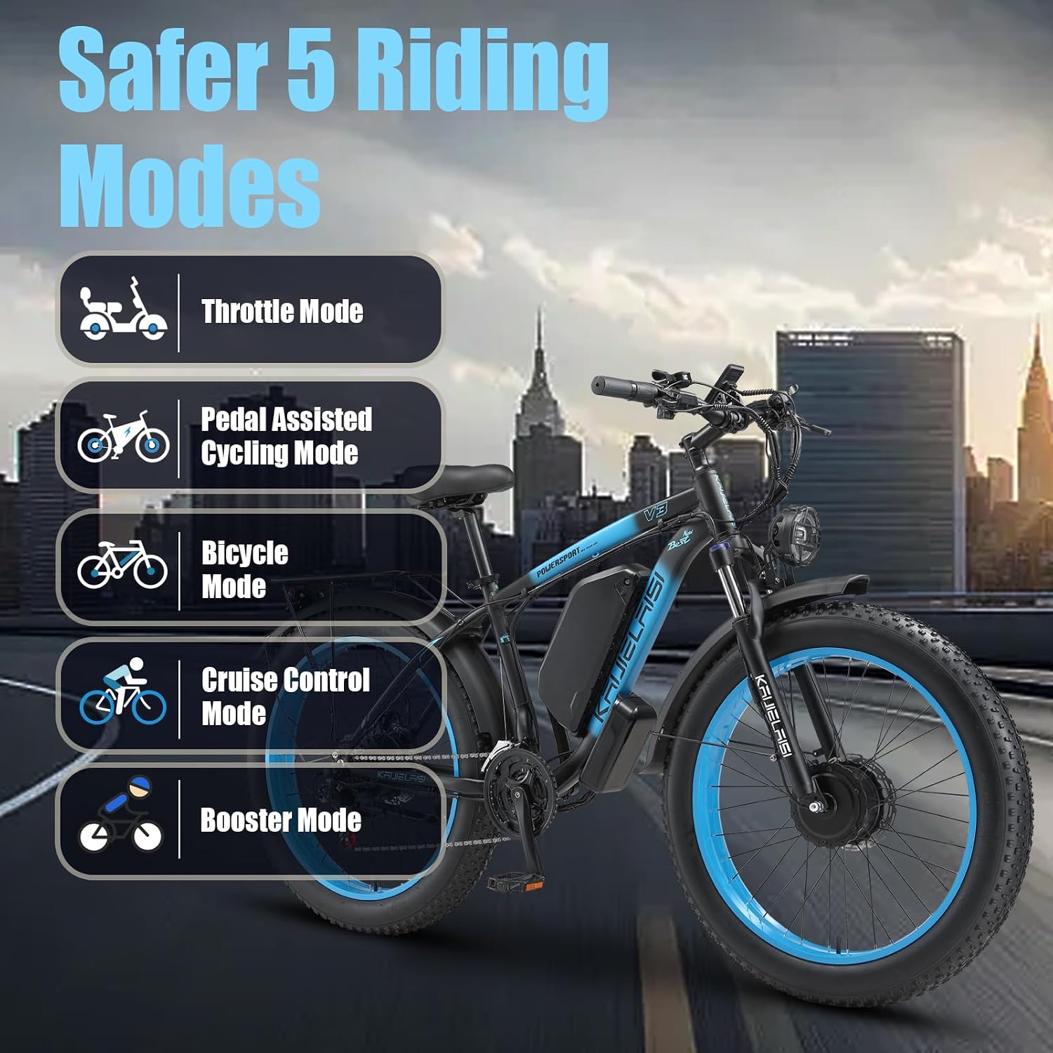 AWD Electric Bike for Adults, Peak 4000W Power 26' Fat Tire Ebike, Dual Motor Electric Bicycles, 48V 22.4AH Removable Battery Fast Dual Hydraulic Brakes 21-Speed Electric Mountain Bike