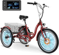 MOONCOOL Electric Tricycle for Adults, 350W 36V Removable Battery, 7 Speeds 3 Wheels Electric Trikes with Large Basket Up to 60Miles