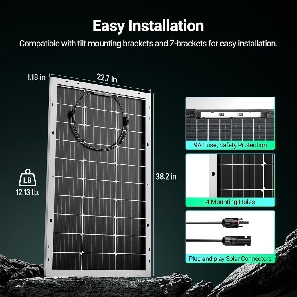 HQST Bifacial 400 Watt 12V Solar Panel, 9BB Monocrystalline Solar Panel with 25% High Efficiency Module PV Power for Battery Charging Boat, Caravan and Other Off Grid Applications,4 Pack