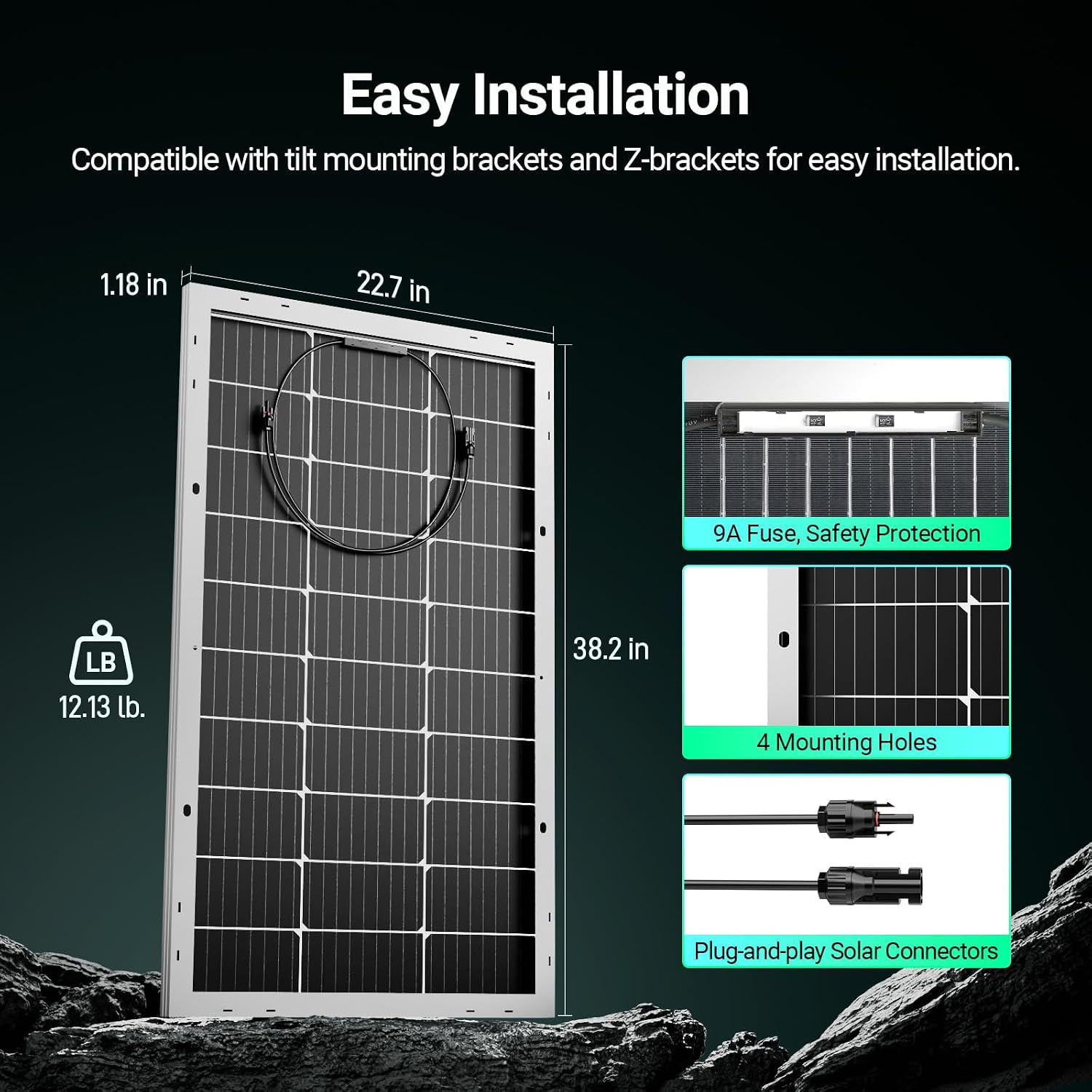 HQST Bifacial 400 Watt 12V Solar Panel, 9BB Monocrystalline Solar Panel with 25% High Efficiency Module PV Power for Battery Charging Boat, Caravan and Other Off Grid Applications,4 Pack