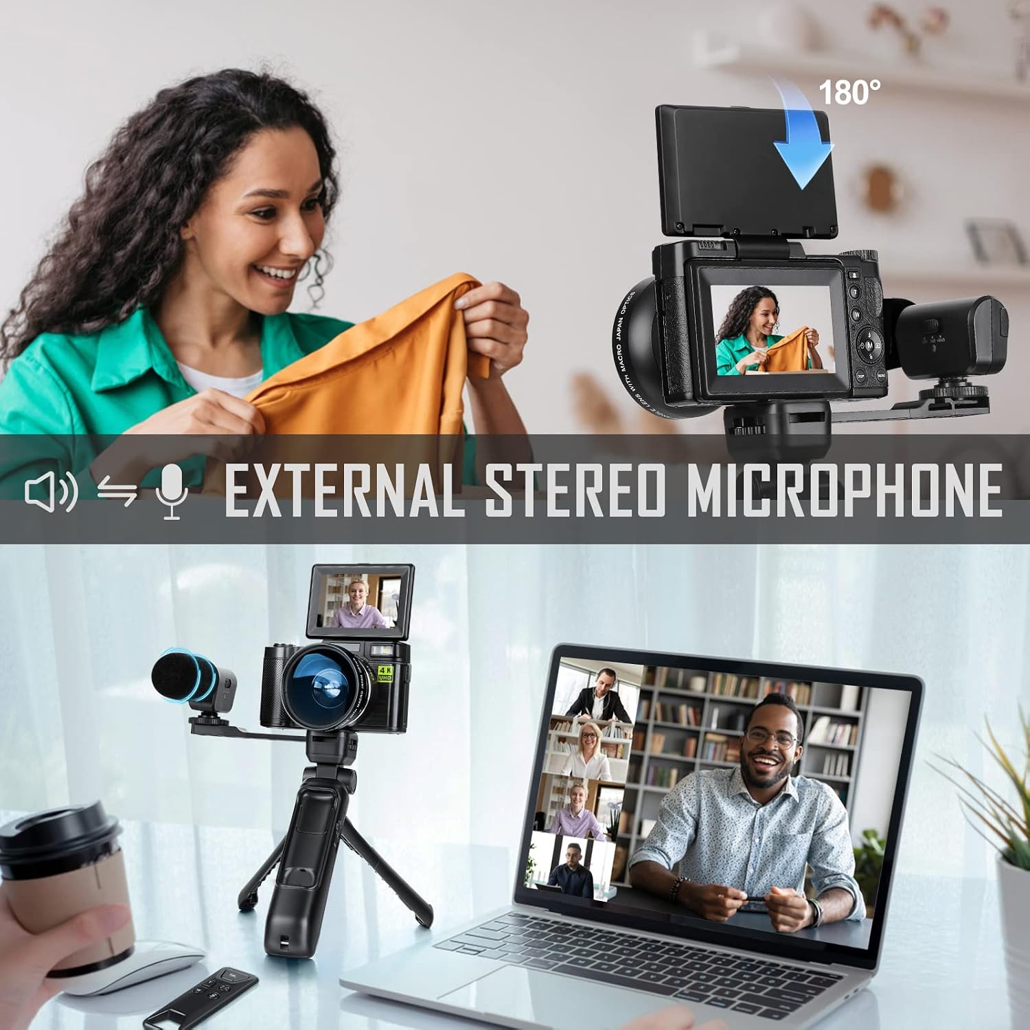 G-Anica 4k Digital Cameras for Photography, 48MP Video/Vlogging Camera for YouTube, Vlogger Kit, Content Creator Kit-Microphone & Remote Control Tripod Grip, Travel Camera with Wide-Angle & Macro len