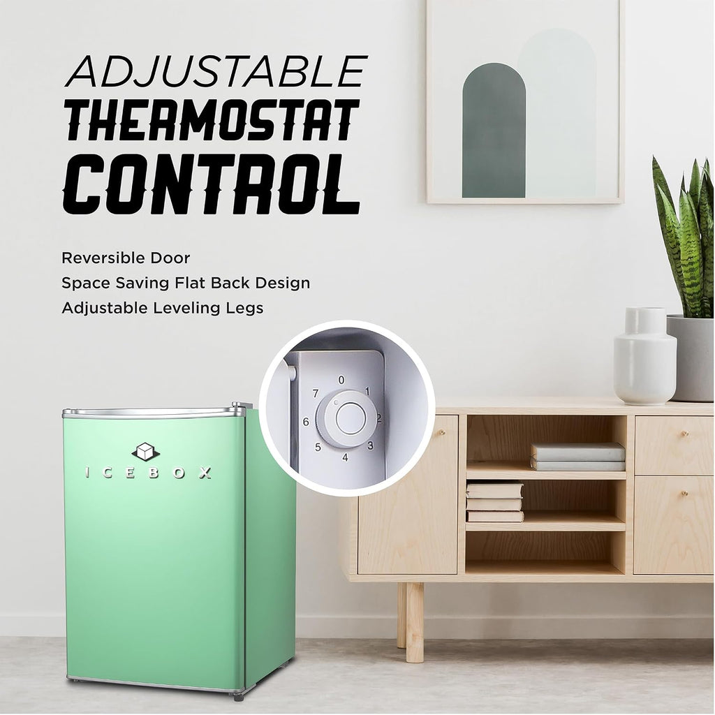 ICEBOX 2.5 Cu. Ft. Compact Refrigerator, ENERGY STAR Certified Small Refrigerator, Single Door Mini Fridge with Chiller Compartment, R600a Refrigerant, IBCR25MNT, Mint Green