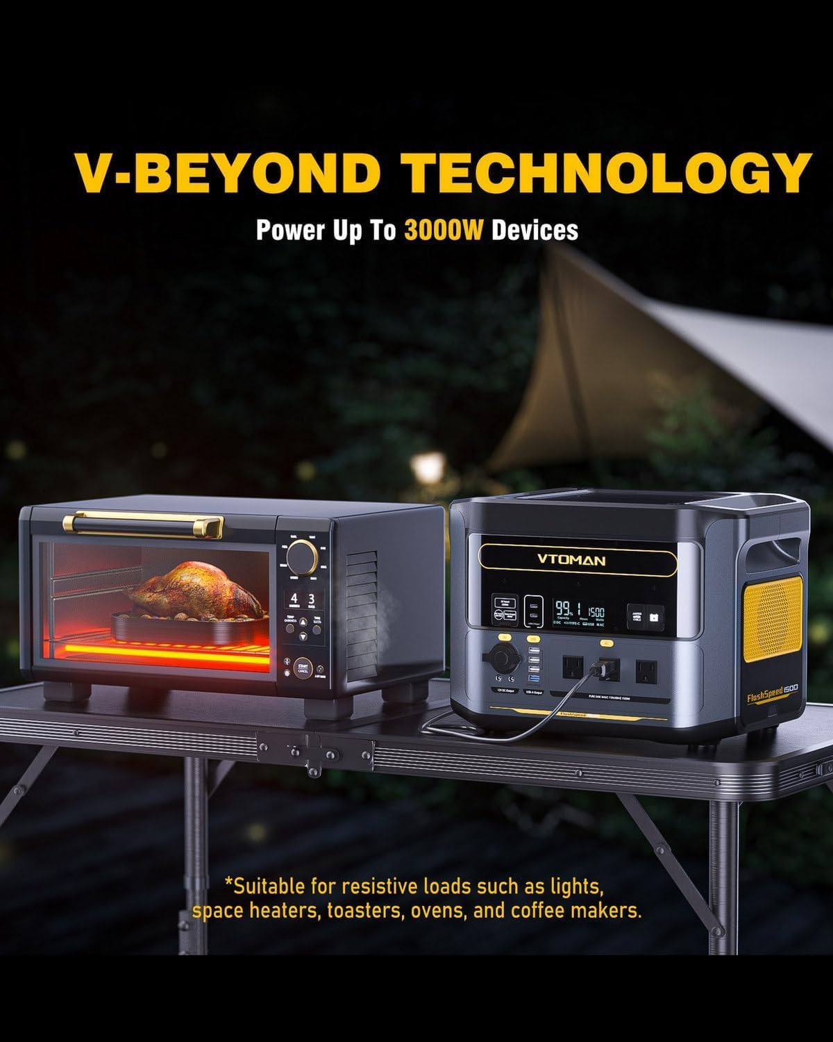 VTOMAN FlashSpeed 1500 Portable Power Station 1548Wh, Recharge 0-100% within 1H, LiFePO4 (LFP) Battery Powered Solar Generator with 110V/1500W AC Output/Input, 100W USB Port