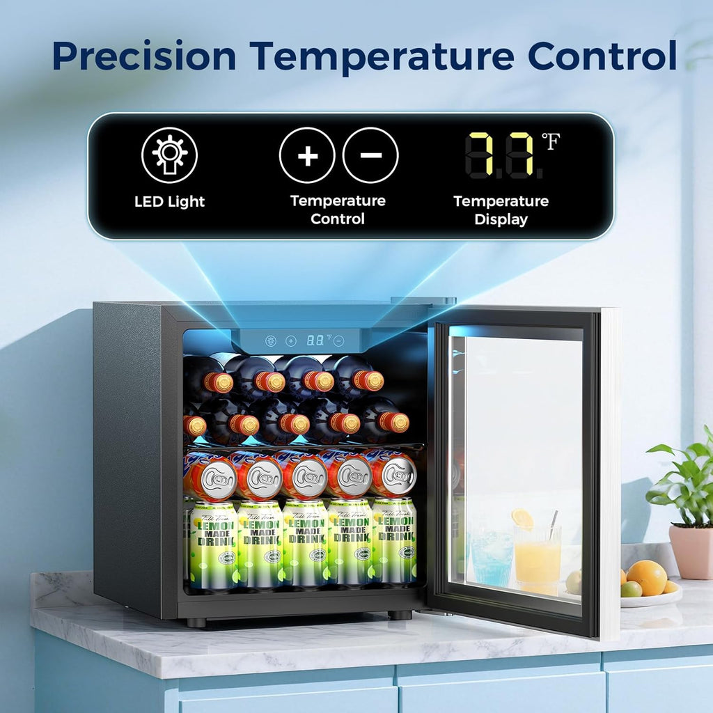 Beverage Refrigerator, 50 Cans Commercial Mini Fridge Cooler, 1.3 Cu.ft with Glass Door, Adjustable Shelves, Digital Temperature Freestanding Small Drink Fridge Soda Beer or Wine for Home Dorm Bar