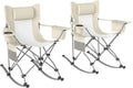 Outsunny Folding Rocking Camping Chairs for Adults, Portable Outdoor Rocking Chairs with Headrest, Cooler Bag, Cup Holder, Carry Bag for Picnic Outside and Outdoor Travel, 2 Pack, Cream