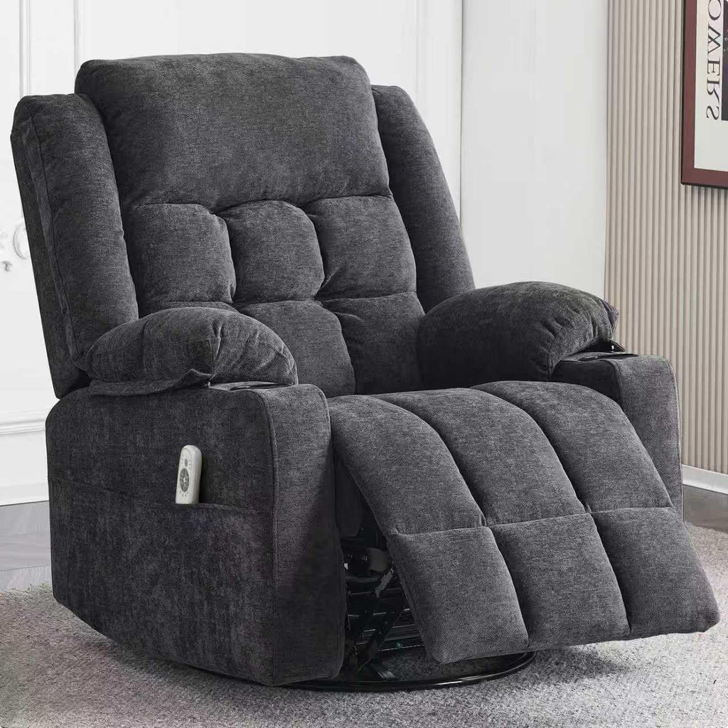 Ketaiyou Power Swivel Rocker Recliner Chair for Adults with Massage and Heat, USB and Type-C Ports, Infinite Position, Electric Glider Reclining Single Sofa Chair for Living Room (Dk Gray)