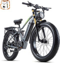 DAMSON Electric Bike for Adults Dual Motor AWD 5000W/3000W/1500W Peak 40MPH/30MPH Dirt Ebike, 52V/48V Max-Output Up to 65/80/120/160 Miles Long Range, 26' Full Suspension Fat Tire Mountains Bicycle