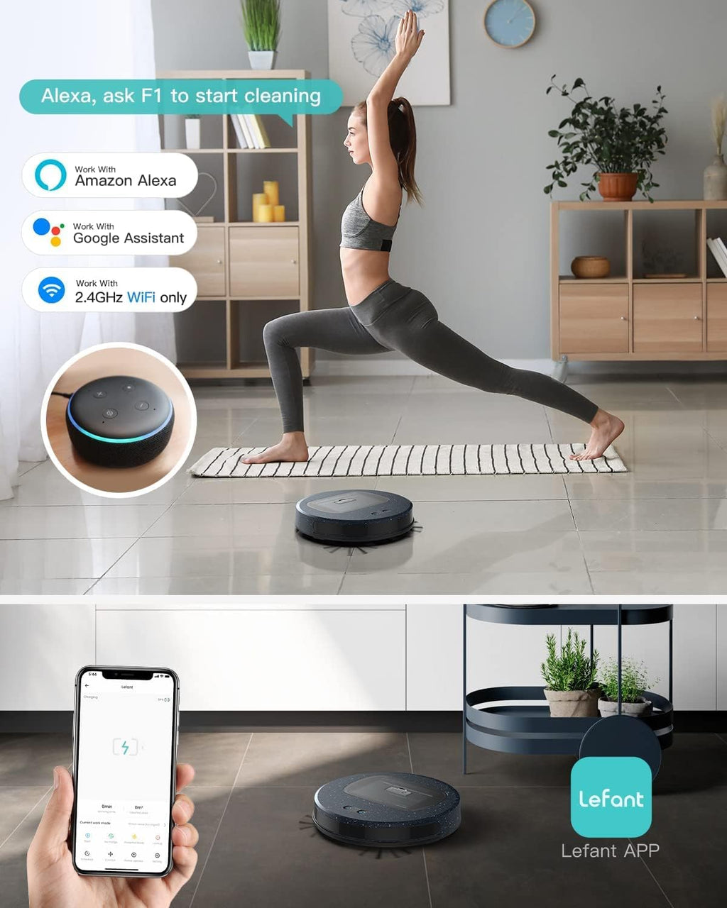 Lefant Robot Vacuum Cleaner(Slim), 4500Pa Suction & 150 Mins Runtime Vacuum Robot, 2.7inch Super Thin Robot with 600ml Dust Bin, F1 Robot Vacuum and Mop, Tangle-Free, Ideal for Pet Hair, Floor
