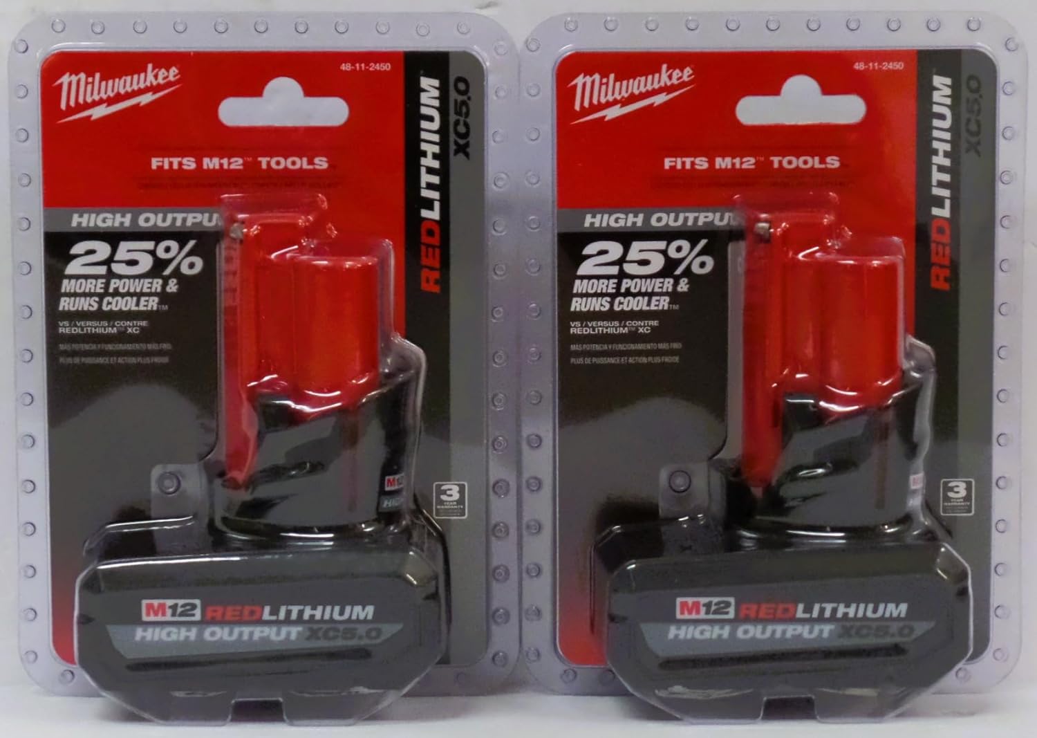 Milwaukee 48-11-2450 12V Lithium-Ion High Output 5Ah Battery 2 Pack