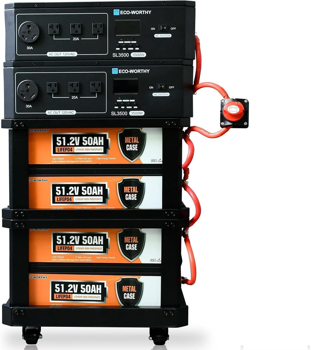 ECO-WORTHY SL7000 10240Wh 7000W Stackable Power Battery, 120V/240V 7000W AC Output, LiFePO4 Battery Backup Expandable to 15.36kWH with BMS, for Home Backup, Emergency, Solar System Components