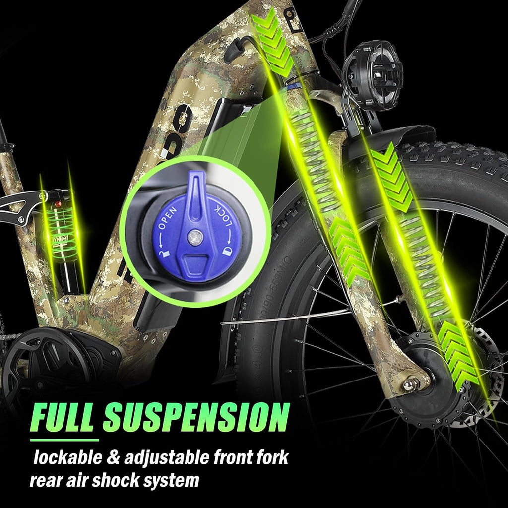 Electric Bike for Adults, 5000𝕨 Dual Motor E-Bike, 60V 32AH Long Range Dirt Bike, Fat Tire Hunting Ebike for All Terrain, Full Suspension Electric Bicycle