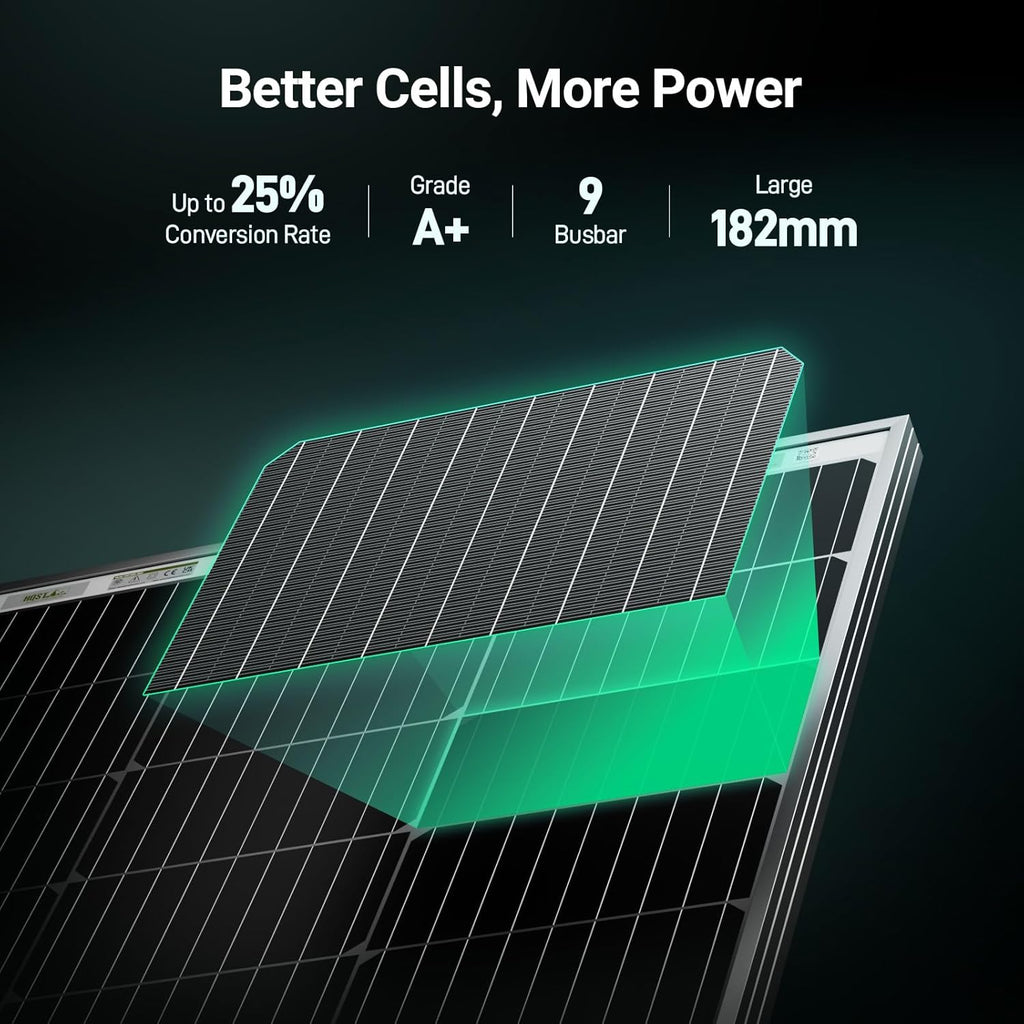 HQST Bifacial 400 Watt 12V Solar Panel, 9BB Monocrystalline Solar Panel with 25% High Efficiency Module PV Power for Battery Charging Boat, Caravan and Other Off Grid Applications,4 Pack