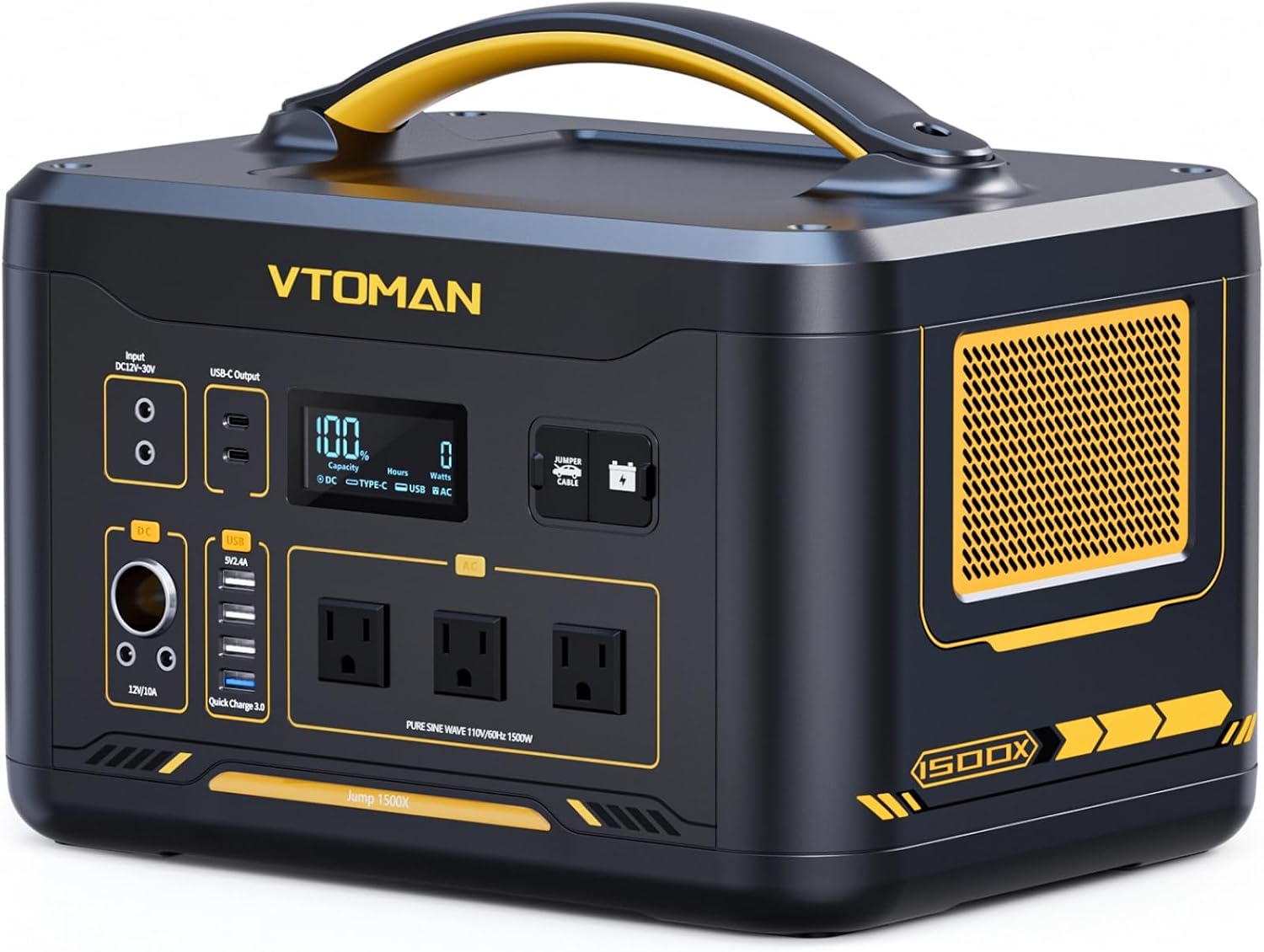 VTOMAN Jump 1500X Portable Power Station with Jump Start, 828Wh LiFePO4 Battery 1500W AC Outlets (3000W Surge) /100W USB-C Output Fast Charge, Solar Generator for for Outdoor, Camping, Outages Backup