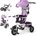 HONEY JOY Tricycle, 5-in-1 Folding Baby Trike Stroller w/Adjustable Handle & Canopy, Reversible Seat, Safety Belt, Folding Pedal, Bell, Storage, Push Tricycle for Toddlers 1-5 Years Old (Purple)