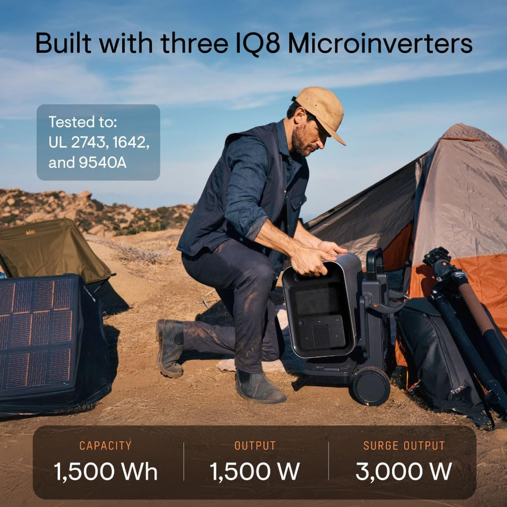 Enphase IQ PowerPack 1500Wh + IQ Cart | UL 9540A Certified Portable Power Station | Home Backup Power Outage Emergency | LFP Battery | IQ8 Microinverters | Solar Generator | Enphase App