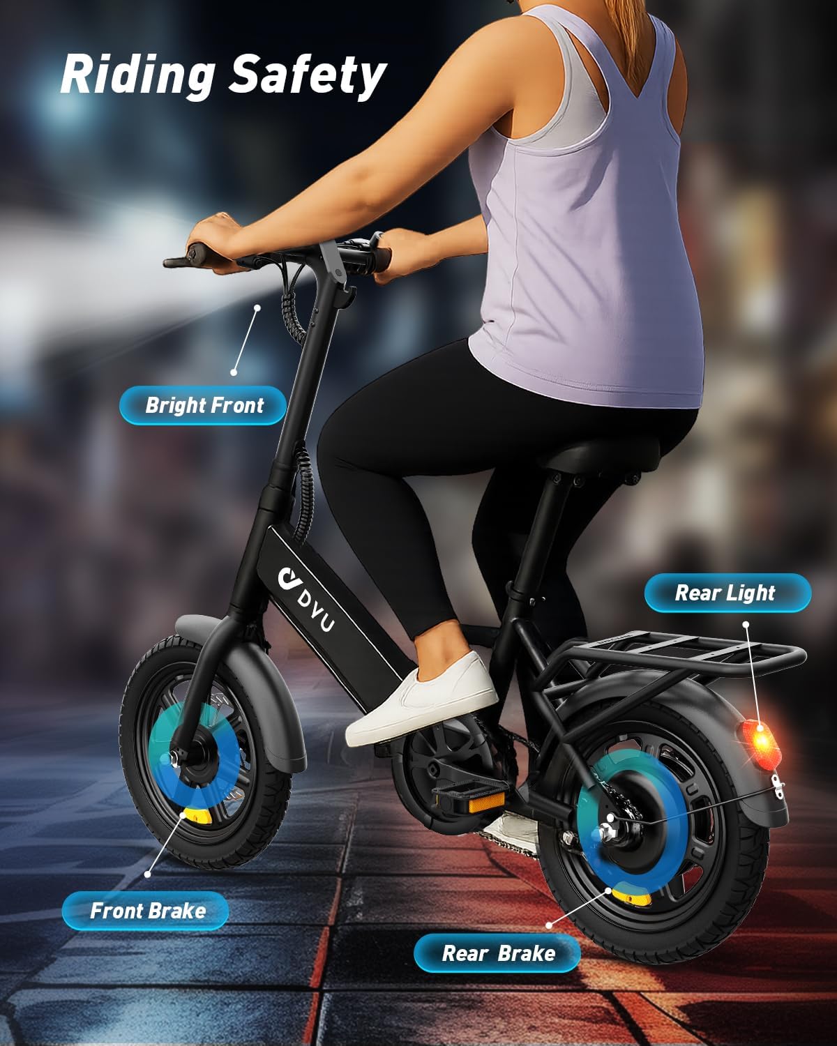 DYU Electric Bike for Adults Teens, Folding Electric Bicycle,Commuter City E-Bike with 350W Motor and 36V 7.8Ah Battery,3 Levels Assist, Dual Disc Brakes