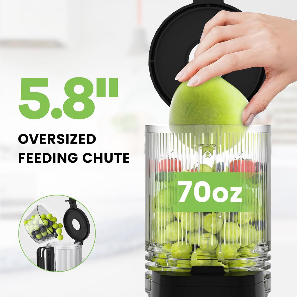 EanOruus Cold Press Juicer, 5.8' Wide Feed Chute Juice Extractor Machine with 400W, High Juice Yield, Slow Masticating Juicer for Whole Vegetables & Fruits, Gray-Stainless Steel
