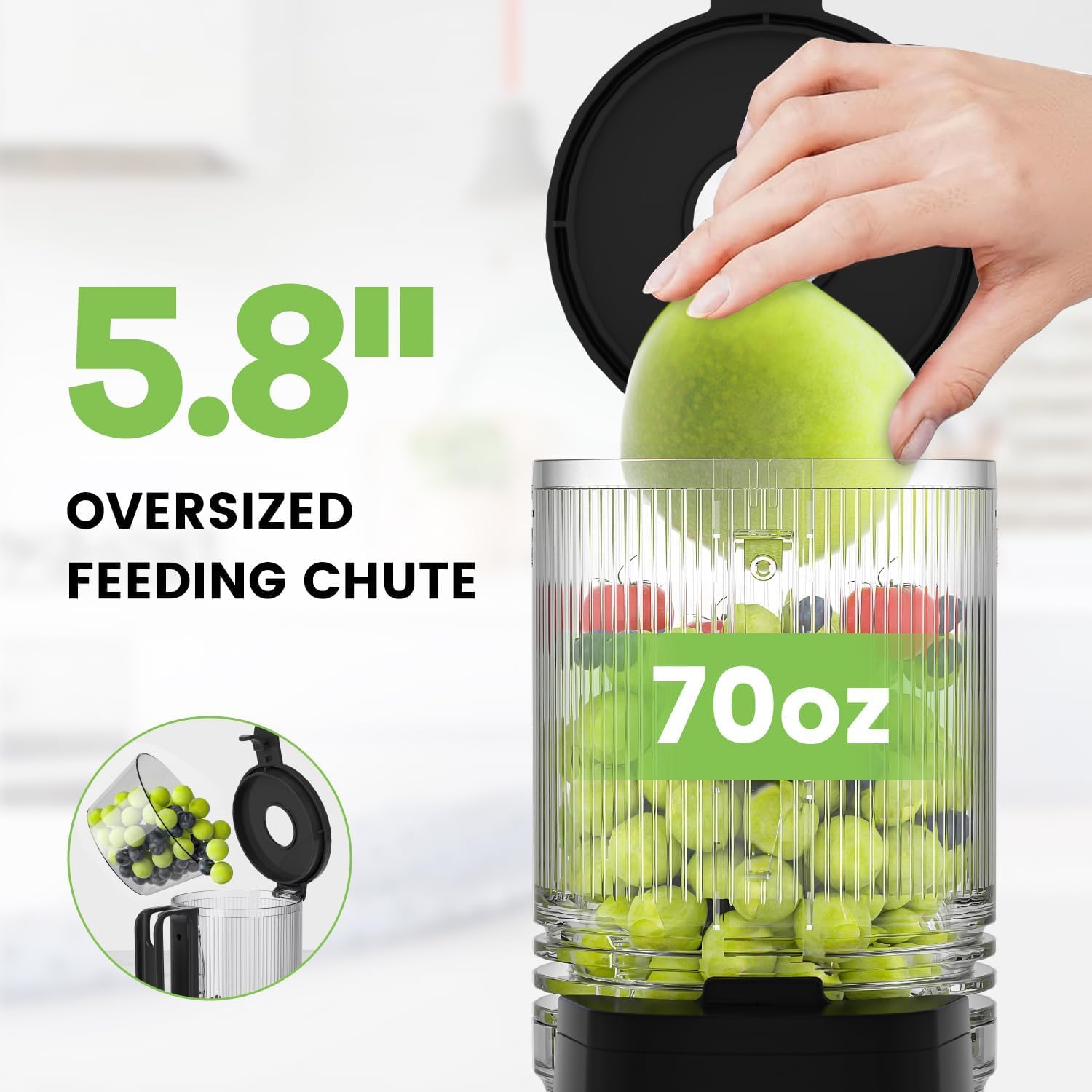 EanOruus Cold Press Juicer, 5.8' Wide Feed Chute Juice Extractor Machine with 400W, High Juice Yield, Slow Masticating Juicer for Whole Vegetables & Fruits, Gray-Stainless Steel