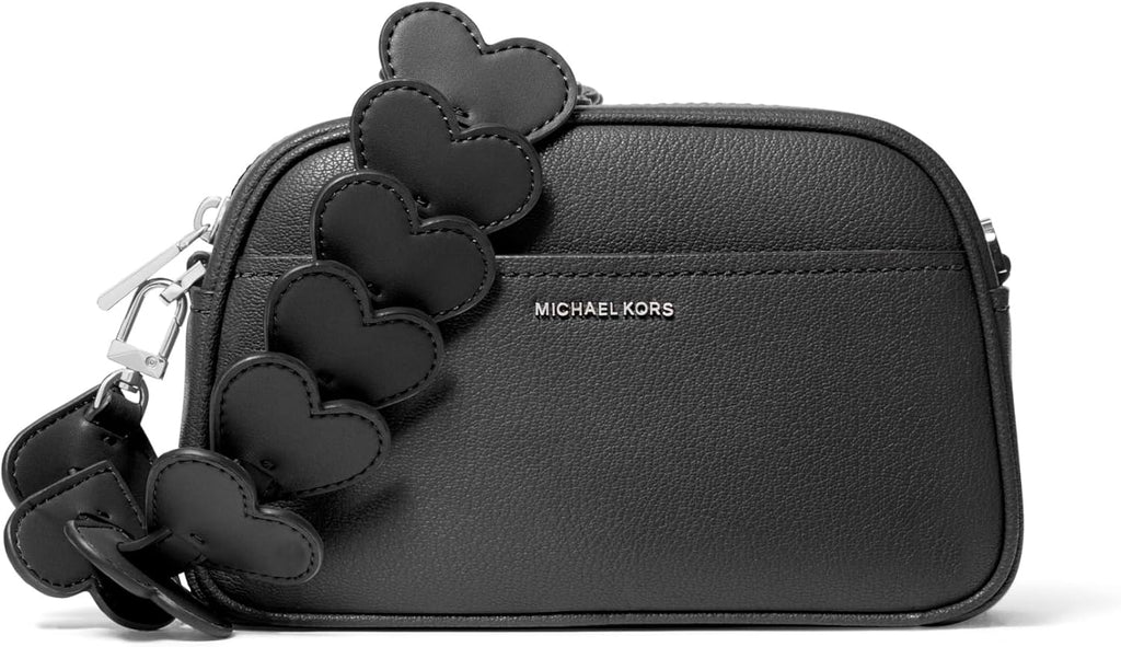 Michael Kors Jet Set Small Camera Crossbody Bag, Silver-Tone Hardware/Leather w/Heart