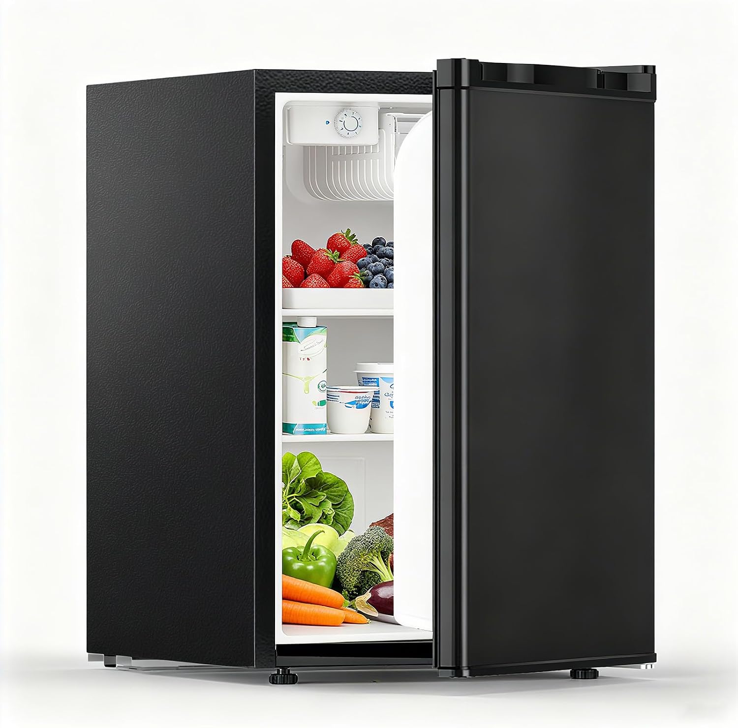 COWSAR 2.6 Cu.Ft Dorm Fridge with Freezer, Single Reversible Door Compact Refrigerator, Adjustable Thermostat, 2 Removable Shelves, Commercial Drink Fridge for Bedroom, Office, Kitchen, Dorm, Black