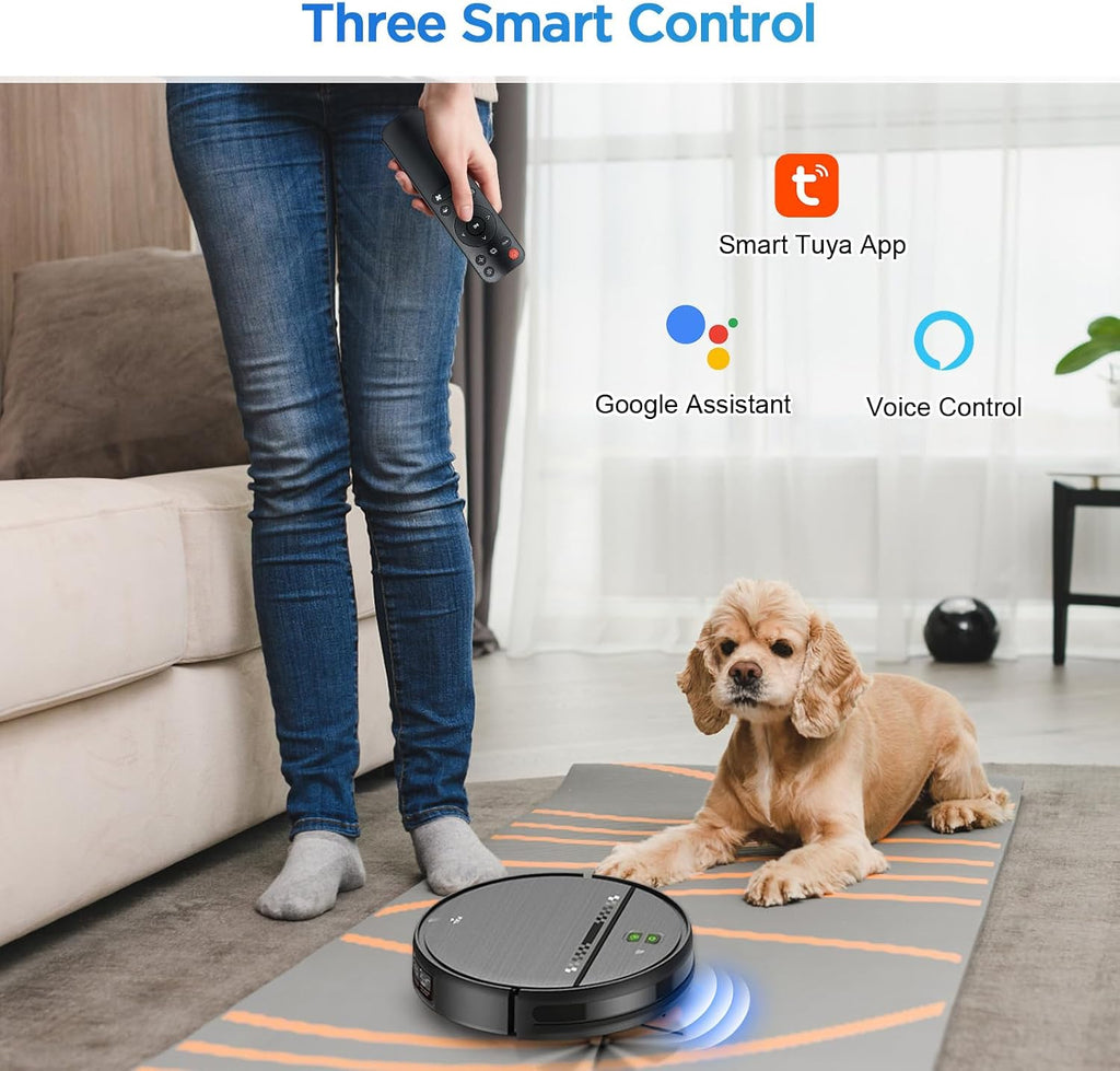 Robot Vacuum and Mop Combo, 2-in-1 Robot Vacuum Cleaner, Perfect for Pet Hair, Hard Floor and Carpet, Anti-Bump, Anti-Fall, App, Voice and Remote Control