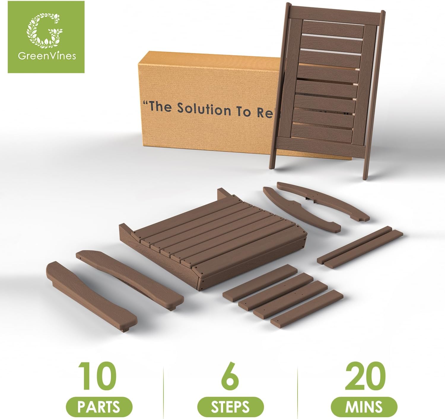 GREENVINES Outdoor Rocking Chairs | Porch Rocker | HDPE Plastic | Wood Grain | Oversized Rockers | High Back | Big & Tall | Ladder Back | Dark Brown | for Patio Outside