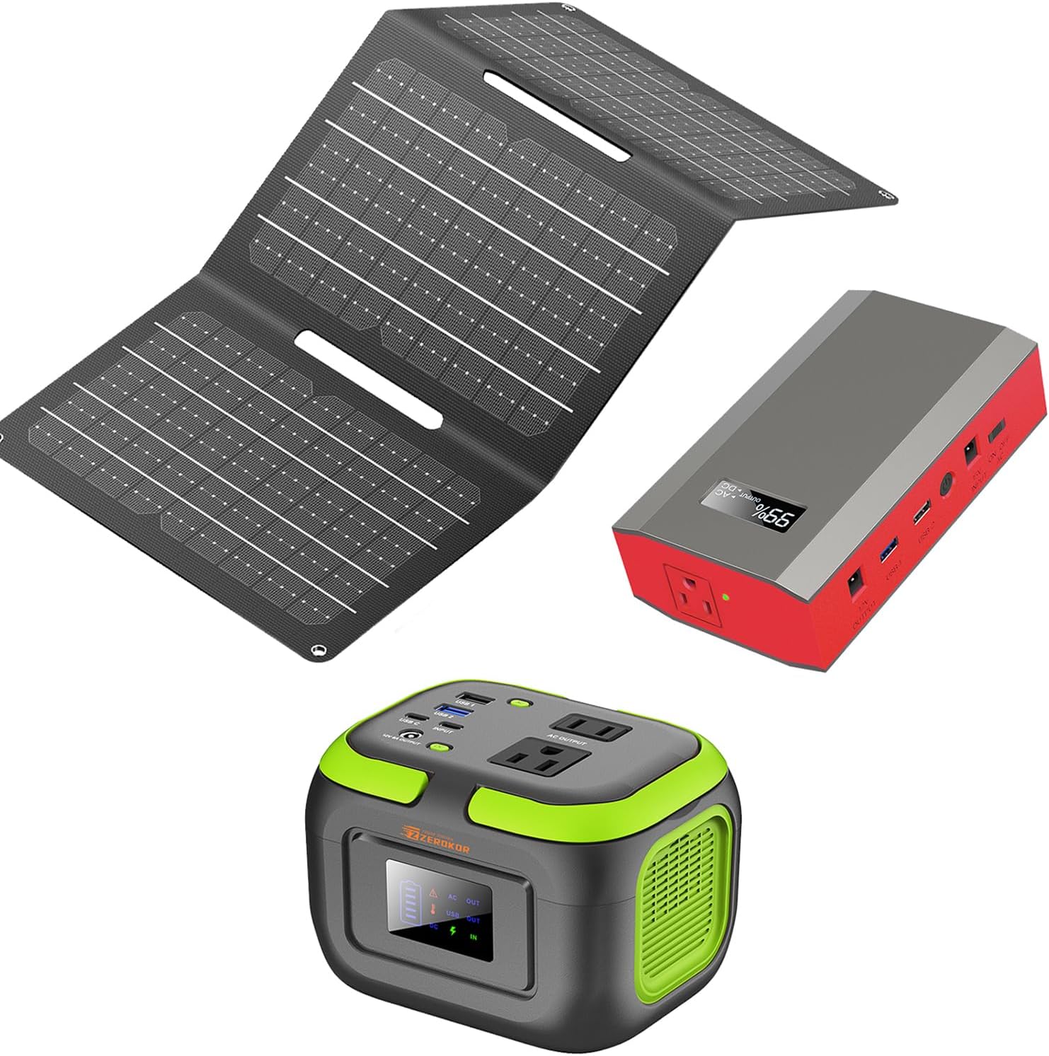 Portable Power Station with Foldable Solar Panel, 120W 110V USB-C Solar Power Bank Battery Generator with Panel, Portable Power Bank with AC Outlet for Laptop Smart Device Home RV Outdoor Camping
