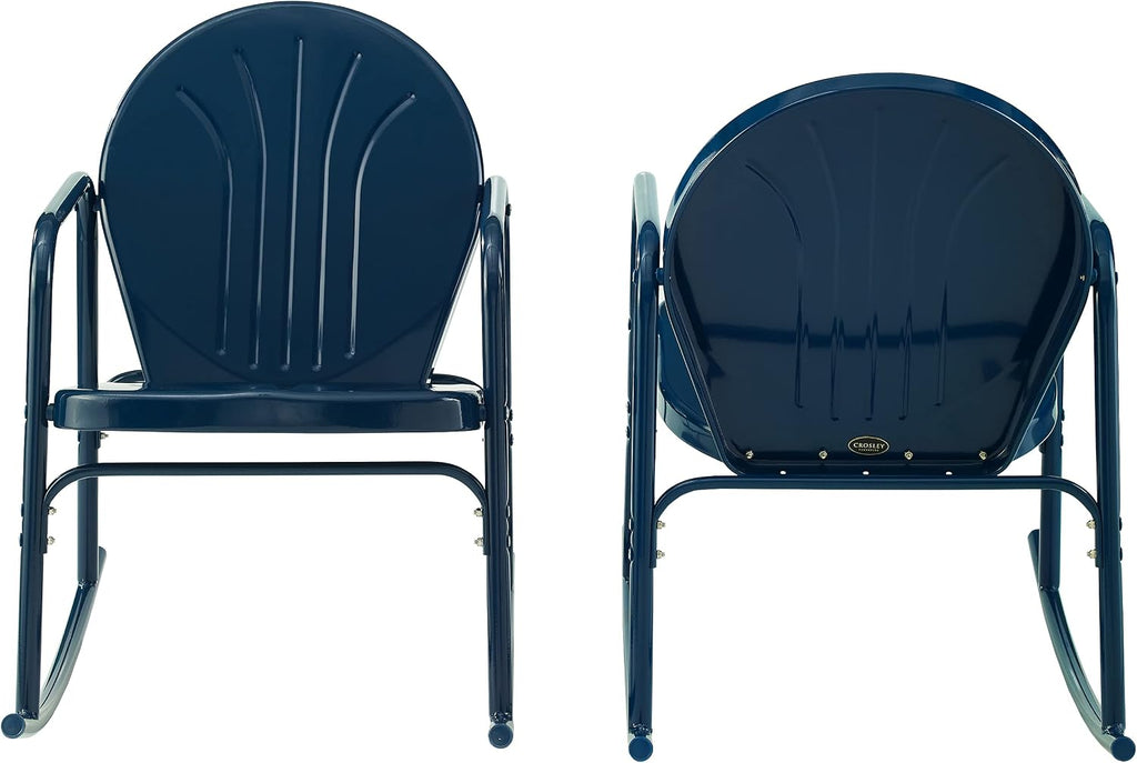 Crosley Furniture Griffith Retro Metal Outdoor Rocking Chairs, Set of 2, for Porch, Deck, Balcony, Backyard, Navy Gloss