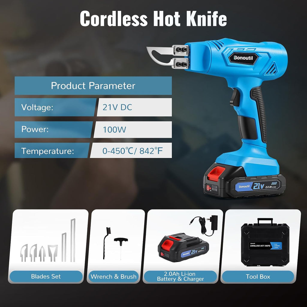 21V Cordless Hot Knife Foam Cutting Tools with 6 Blades 2.0Ah Battery Powered 5-Second Quick Heating Electric Cutting Tool Air Cooling System for Plastic, Rope Cutting Craft Shears