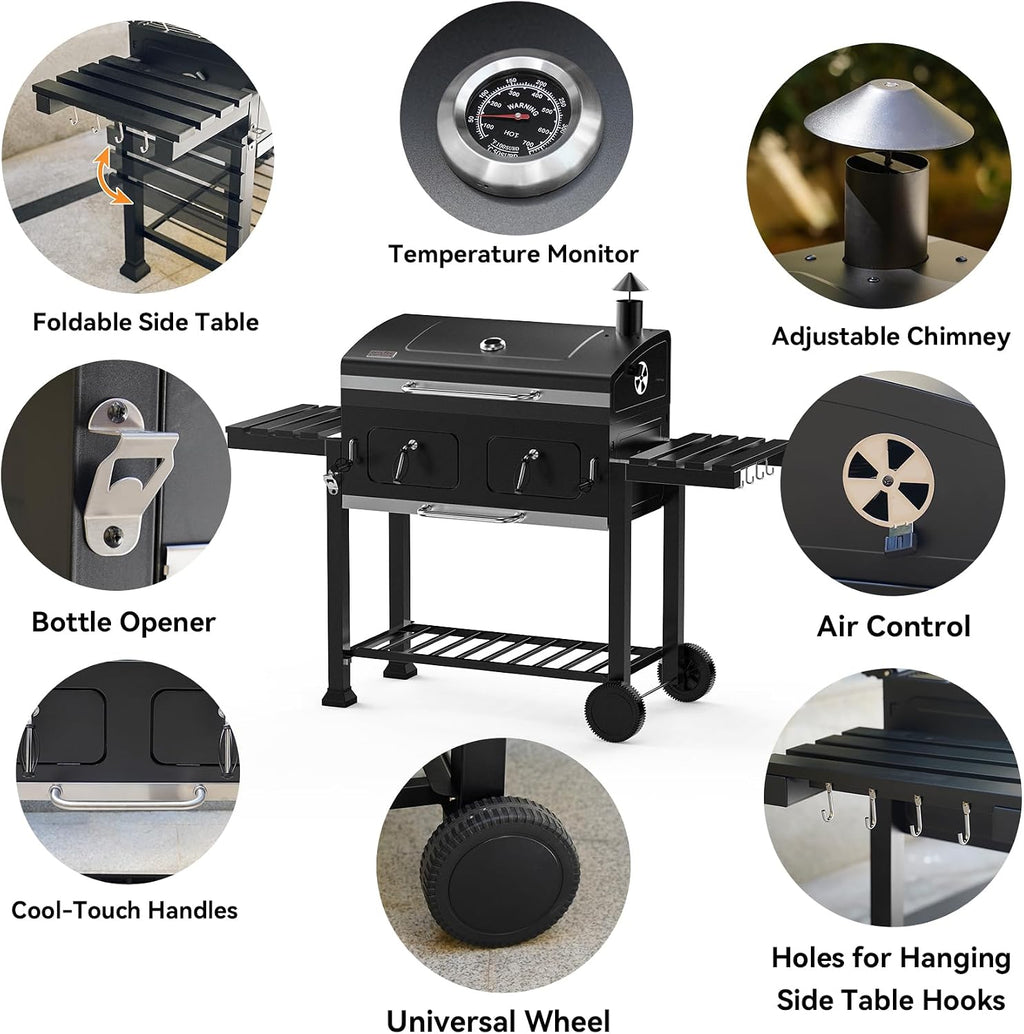 ONLYFIRE GRILLS Large BBQ Charcoal Grill with Cart & 2 Liftable Charcoal Trays, 794 SQ.IN Cooking Area, Heavy Duty Outdoor Barbecue Grill with Foldable Side Tables, Wheels & Cover, GS339